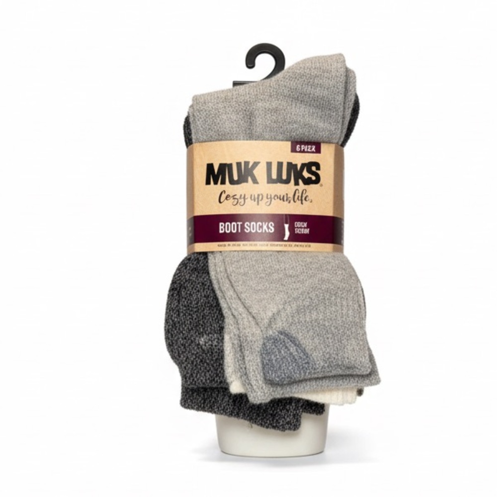 Muk Luks 6 Pack Crew Boot Socks Woman’s 6/11 Mens 6/10 Unisex Polyester Spandex